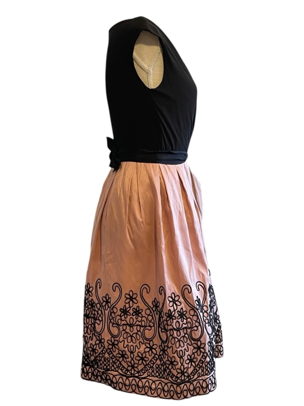 SL Fashions Black & Blush Embroidered Wrap Midi Dress - Picture 3 of 9